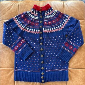 Vintage Norway Wool Sweater Womens Men’s L XL Blue Red White Nordic Cabin Core